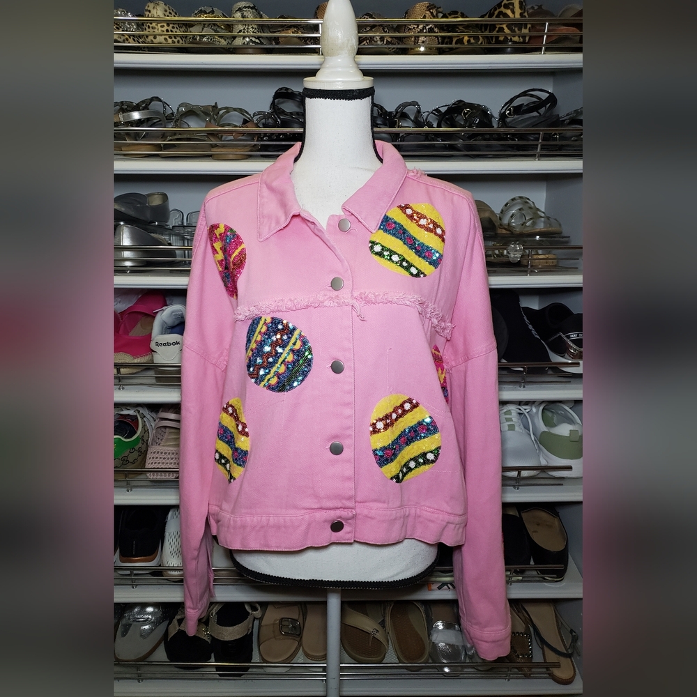 Egg-cellent Shine: Sequin Egg Twill Jacket - Picture 2 of 8